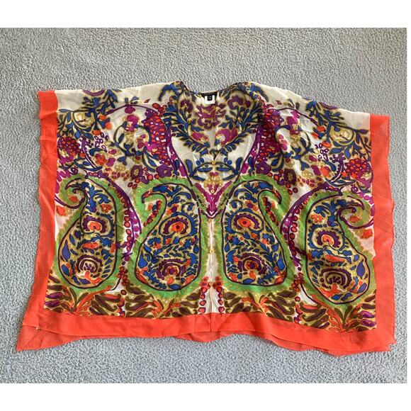 Talbots Poncho Sweater Top Small Silk Oversized Boho Art Colorful Beach Luxury - Picture 5 of 12